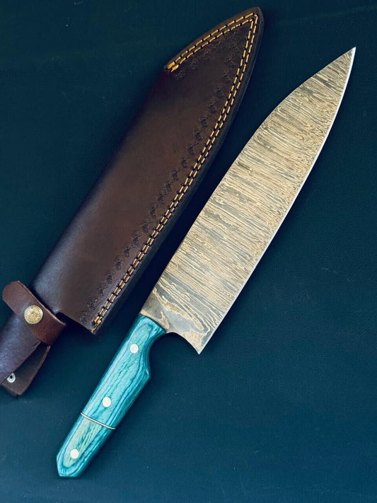 15.5" Handmade Twist Damascus Chef Knife Best Damascus Steel Chef Knife with Wood Handle