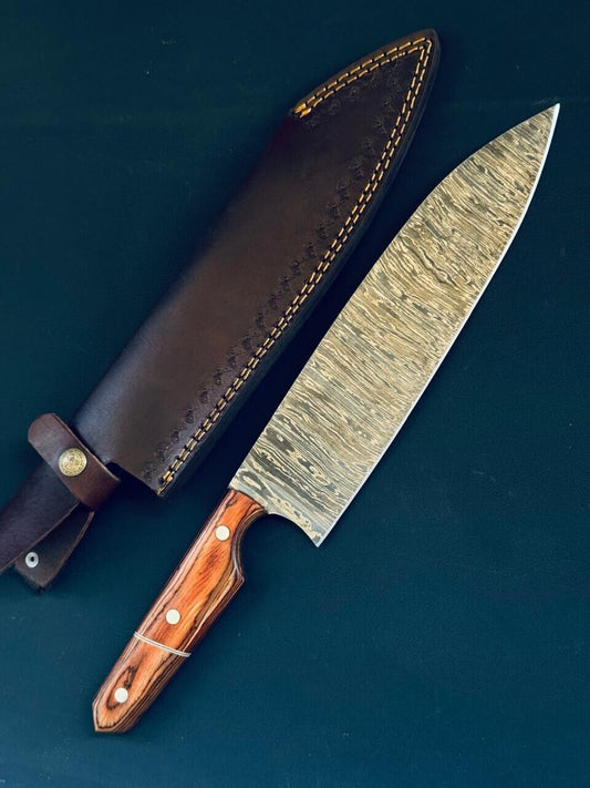 15.5" Handmade Twist Damascus Steel Chef Knife with Wood Handle