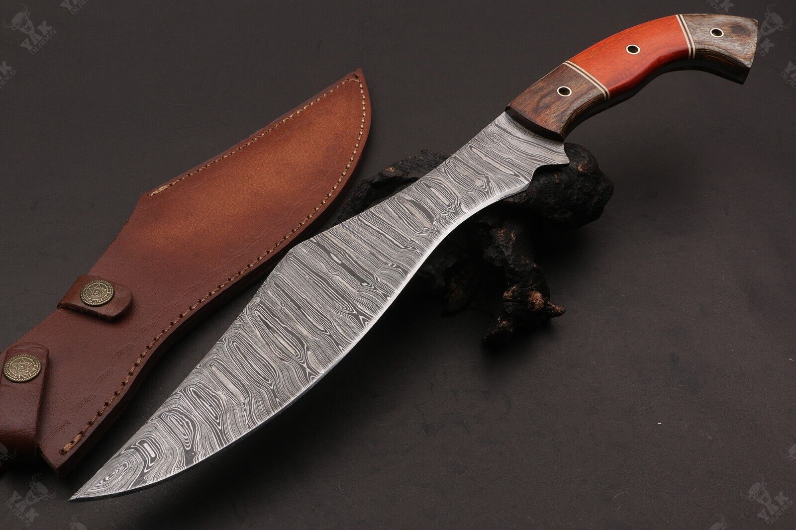 15.5 Inch Custom Handmade Twist Damascus Bowie Knife with Wood Handle by Heritage Forge