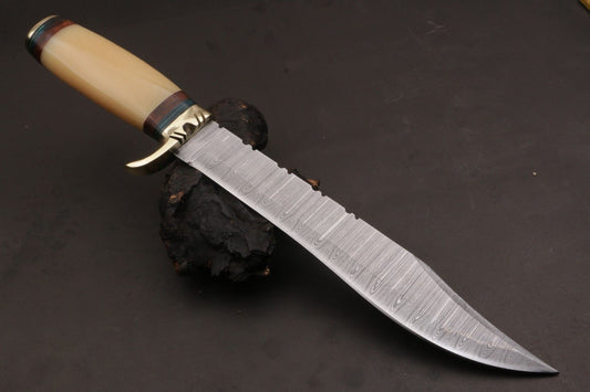 15.5 Inch Custom Handmade Twist Damascus Steel Bowie Knife with Resin Handle by Heritage Forge
