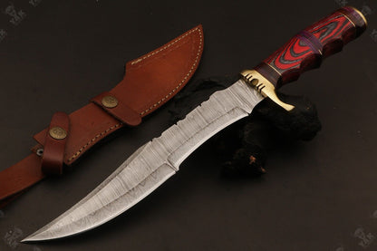 15.5 Inch Handmade Ladder Damascus Steel Bowie Knife with Wood Handle by Heritage Forge