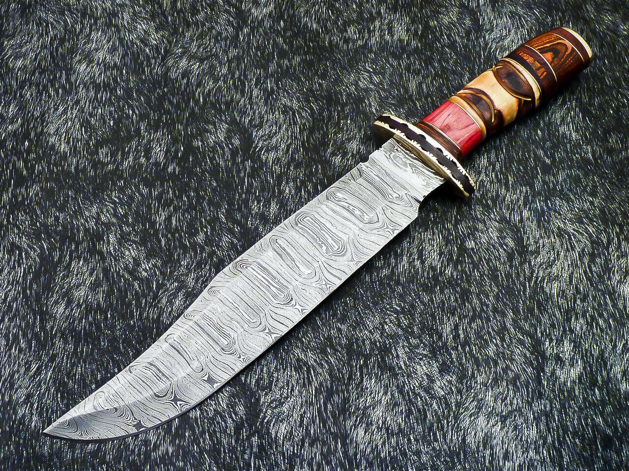 15.5" Premium Damascus Steel Knife Damascus Bowie Knife with Hardwood Handle & Sheath