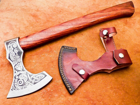 15” Custom Hand Forged Carbon Steel Axe Viking Bearded Axe with Natural Wood Handle 
