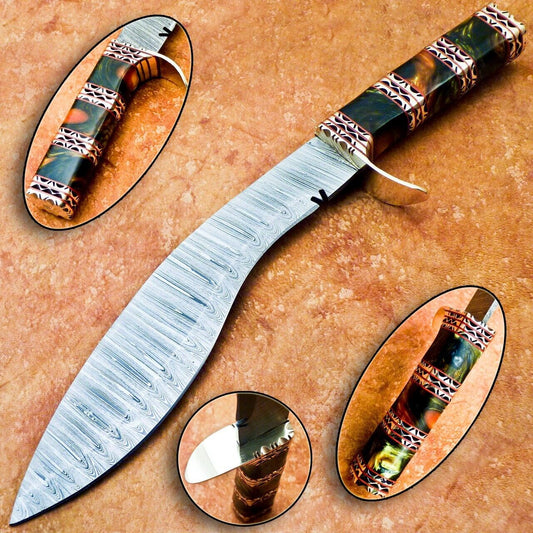  15" Custom Handmade Damascus Bowie Knife with Resin Handle