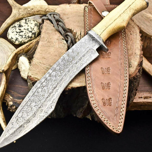 15" Damascus Bowie Knife – Walnut Wood Handle
