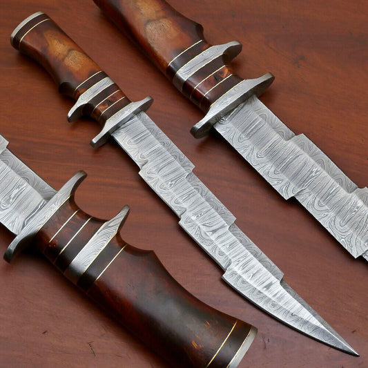 15" Damascus Kriss Blade Bowie Knife – Rosewood Handle & Custom Sheath