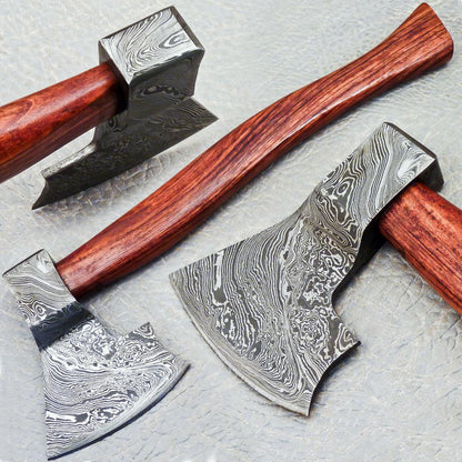 15" Handmade Damascus Steel Axe | Unique Hunting Axe With Natural Wood Handle