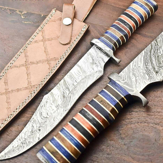  15" Damascus Steel Bowie Knife with Hardwood Handle 