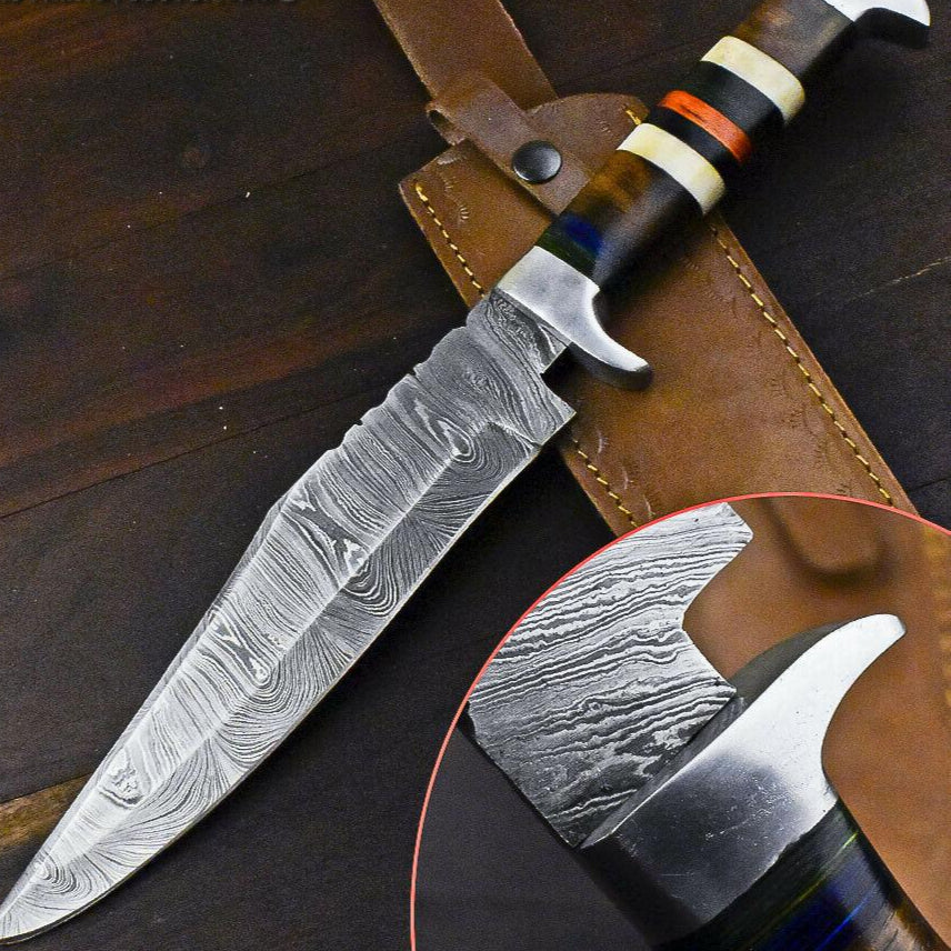 15" Damascus Steel Bowie Knife with Walnut Handle