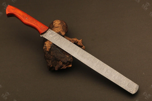 15" Hand Forged Damascus Steel Brisket Knife – Custom Kitchen & Chef Knife with Camel Bone Handle