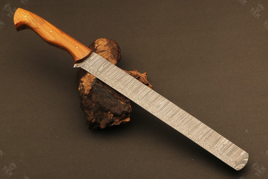 15" Hand Forged Fire Damascus Steel Brisket Knife for Kitchen, Chef & Outdoor Use