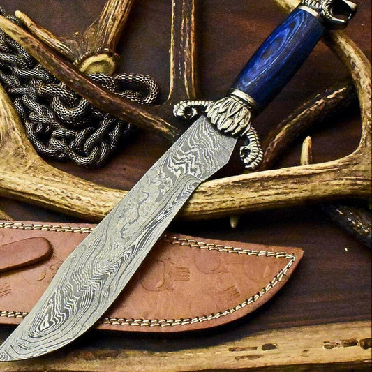 15” Handmade Damascus Bowie Knife – Hard Wood Handle
