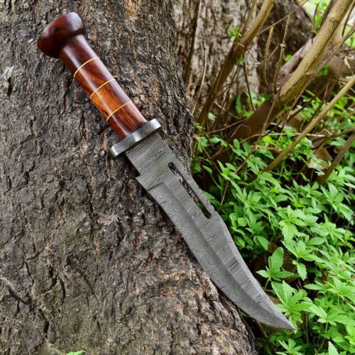 15" Handmade Damascus Steel Bowie Knife for Hunting, Bushcraft & Survival with Leather Sheath
