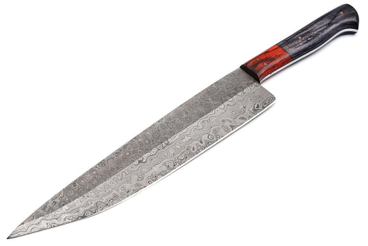 15" Handmade Damascus Steel Chef Knife – Custom Kitchen Knife with 10" Blade & Color Wood Handle

