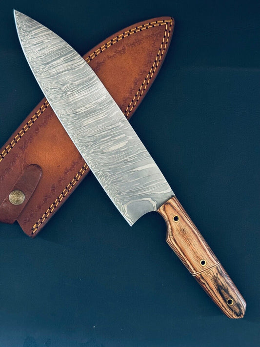 15" Handmade Twist Storm Damascus Steel Chef Knife | Kitchen Fillet Knife with Bone & Wood Handle
