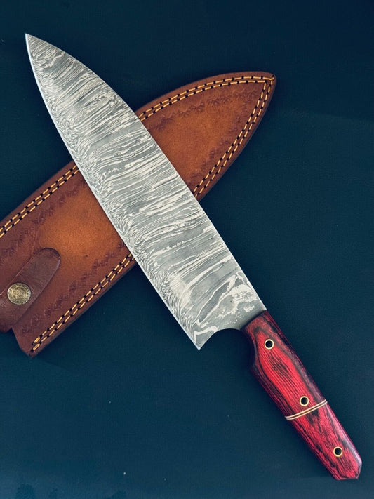 15" Handmade Twist Storm Damascus Steel Chef Knife – Kitchen Fillet Knife with Wood & Bone Handle