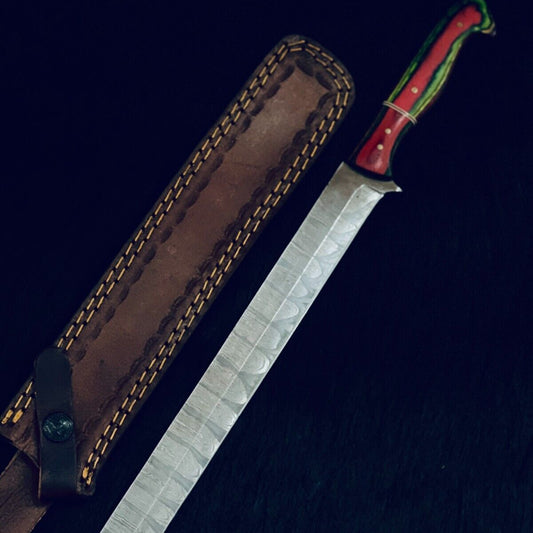  15" Heritage Forge Twist Damascus Brisket Bowie Knife – Bone & Wood Handle