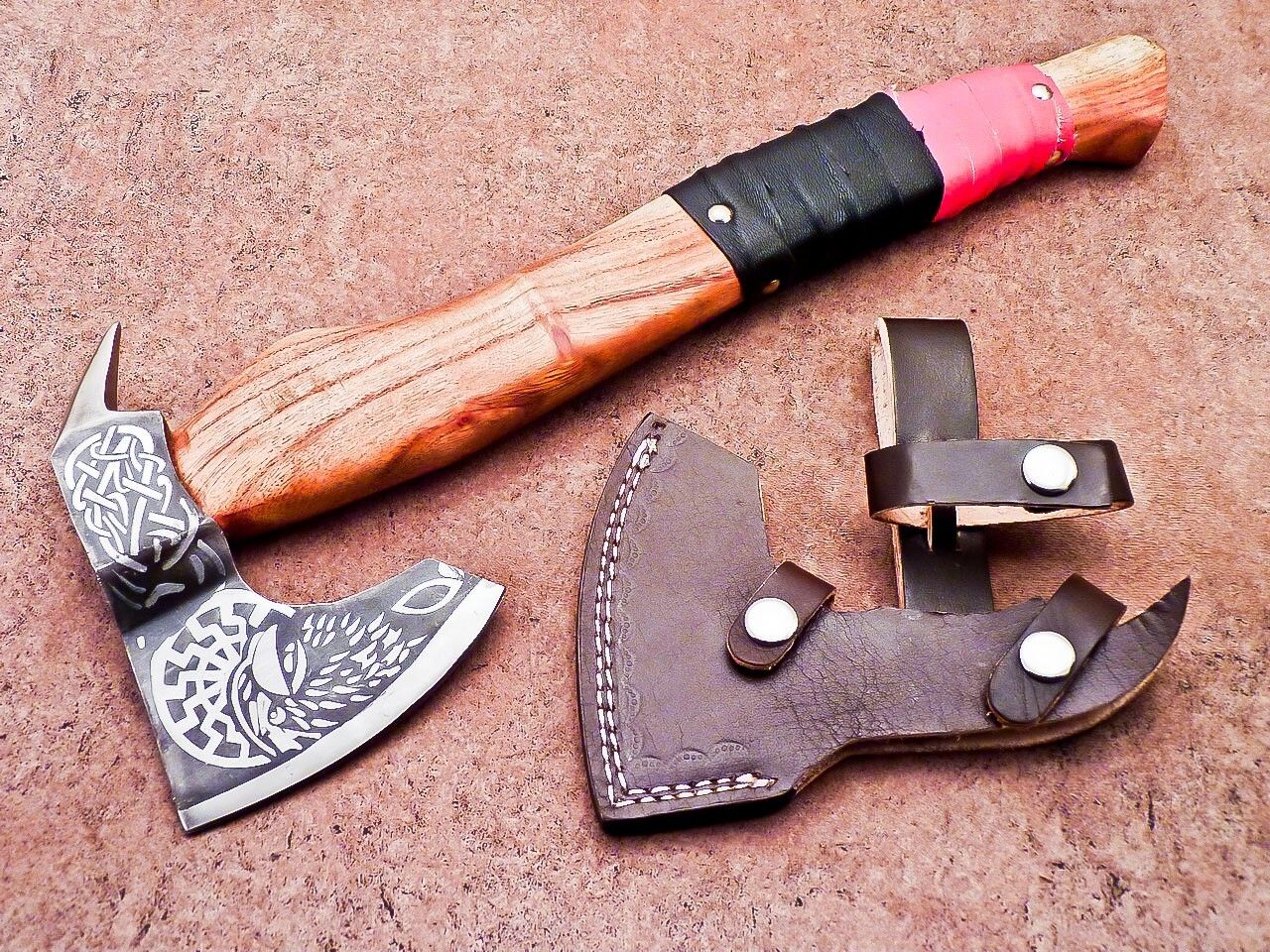 15 Inch Custom Hand Forged Carbon Steel Axe Viking Bearded Axe With Leather Sheath