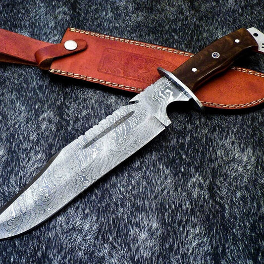 15 Inch Custom Handmade Damascus Steel Bowie Knife with Resin Handle and Mosaic Pin