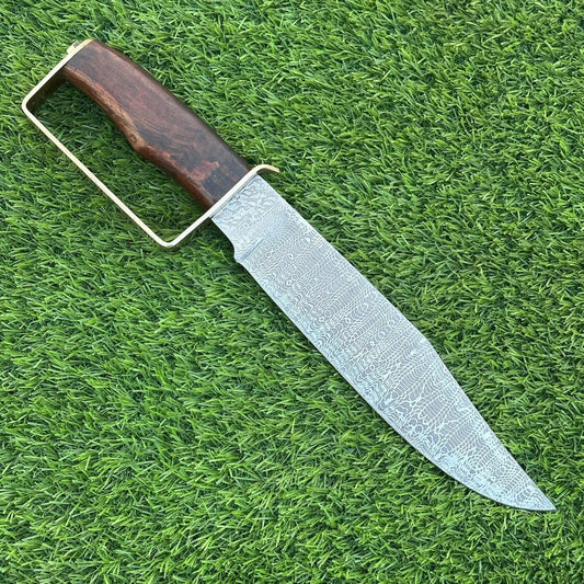 15 Inch Custom Handmade Damascus Steel Bowie Knife with Wood Handle