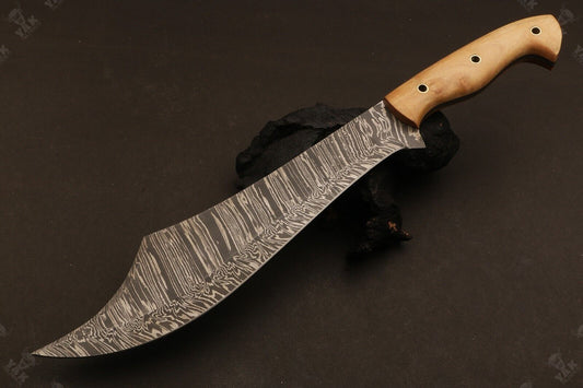 15 Inch Hand Forged Damascus Steel Hunting Knife with Hardwood Handle by Heritage Forge