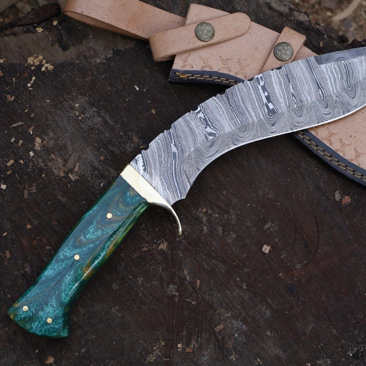 15 Inch Handmade Damascus Steel Bowie Hunting Knife with Resin Handle