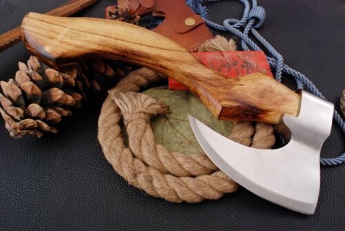 15 Inch Handmade Steel Axe Viking Axe for Sale with Wood Handle & Leather Sheath