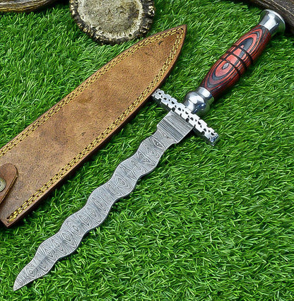  15” Kris Blade Damascus Bowie Knife – Pakka Wood Handle