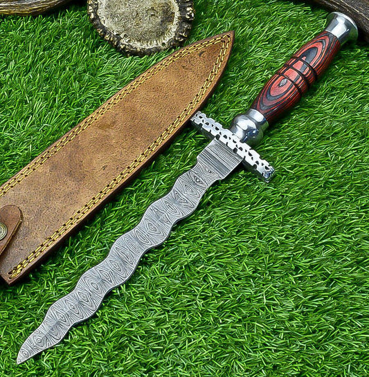  15” Kris Blade Damascus Bowie Knife – Pakka Wood Handle