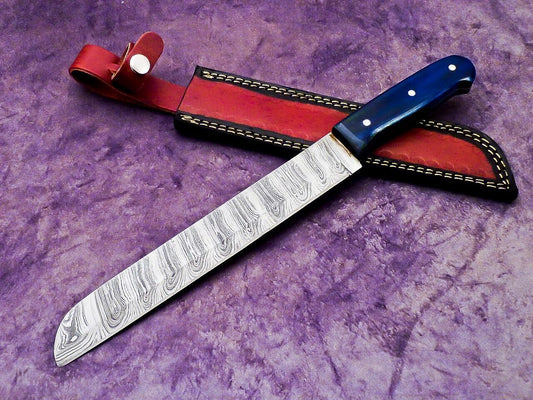 15" Professional Handmade Damascus Steel Chef Knife with Hardwood Handle & Leather Sheath
