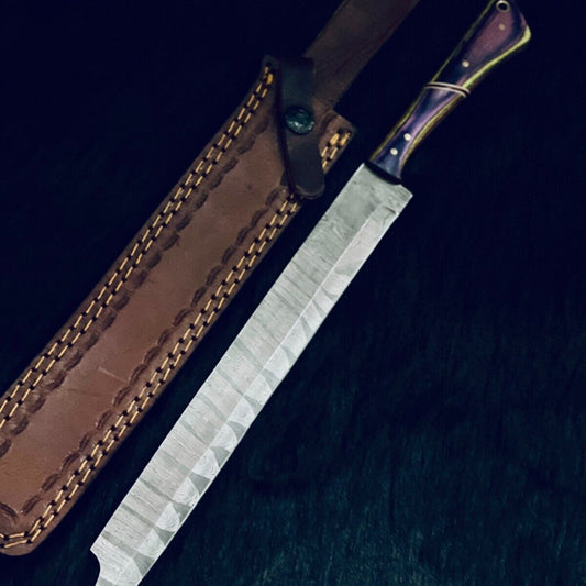 15" Twist Damascus Steel Bowie Knife – Camel Bone & Wood Handle