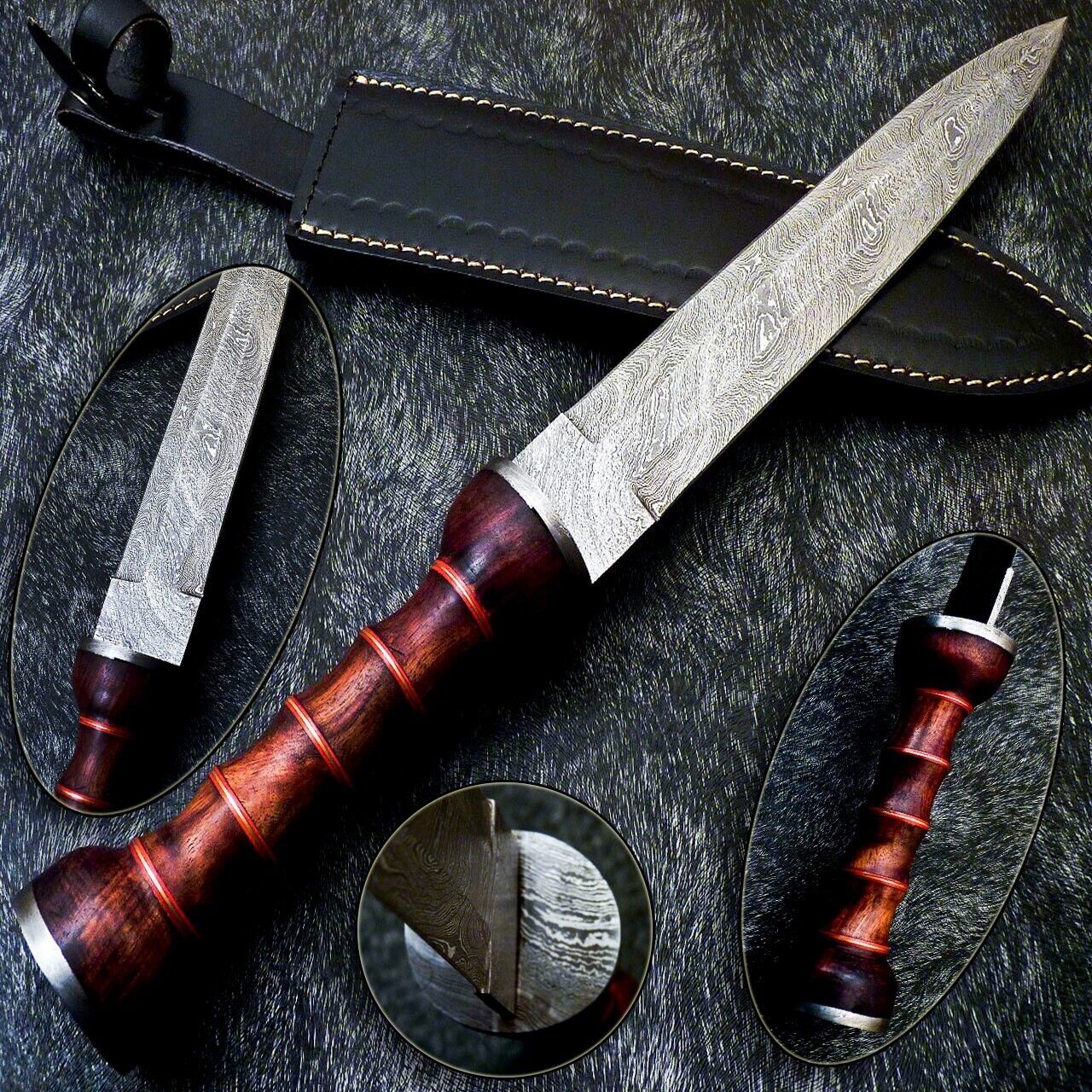  16.5 Inch Damascus Dagger Knife with Natural Wood Handle and Brass Spacers
