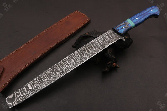 16" Custom Hand Forged Fire Damascus Steel Brisket & Chef Knife – Handmade Kitchen Knive