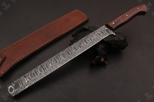 16" Custom Hand Forged Fire Damascus Steel Brisket and Chef Knife  Handmade Kitchen Knife
