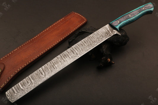 16" Custom Hand Forged Fire Damascus Steel Chef and  Brisket Knife Damascus Kitchen Knife