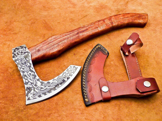 16” Custom Handmade Carbon Steel Axe Viking Bearded Axe with Natural Wood Handle 