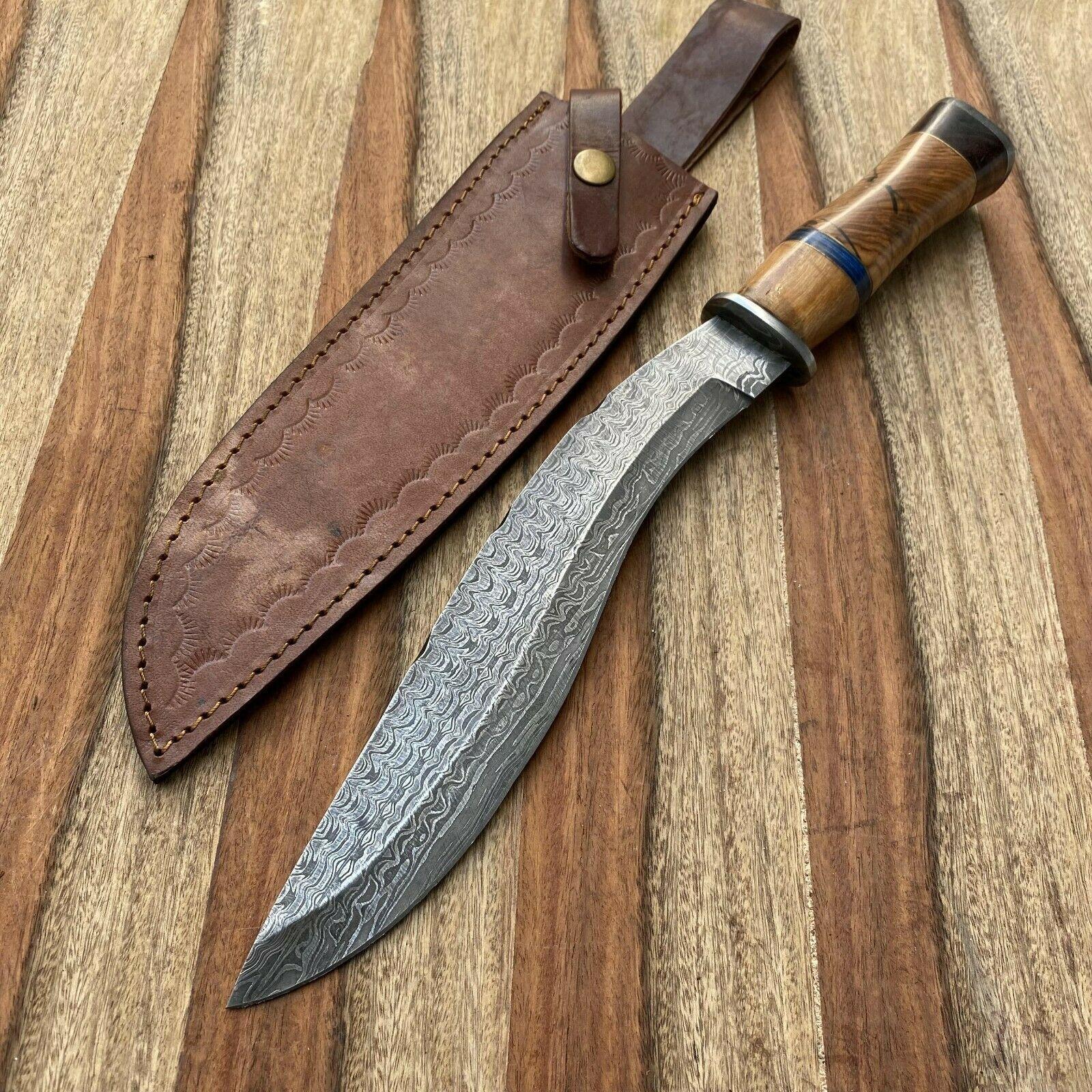 16" Everest Handmade Damascus Steel Bowie Hunting Knife | Leather Sheath