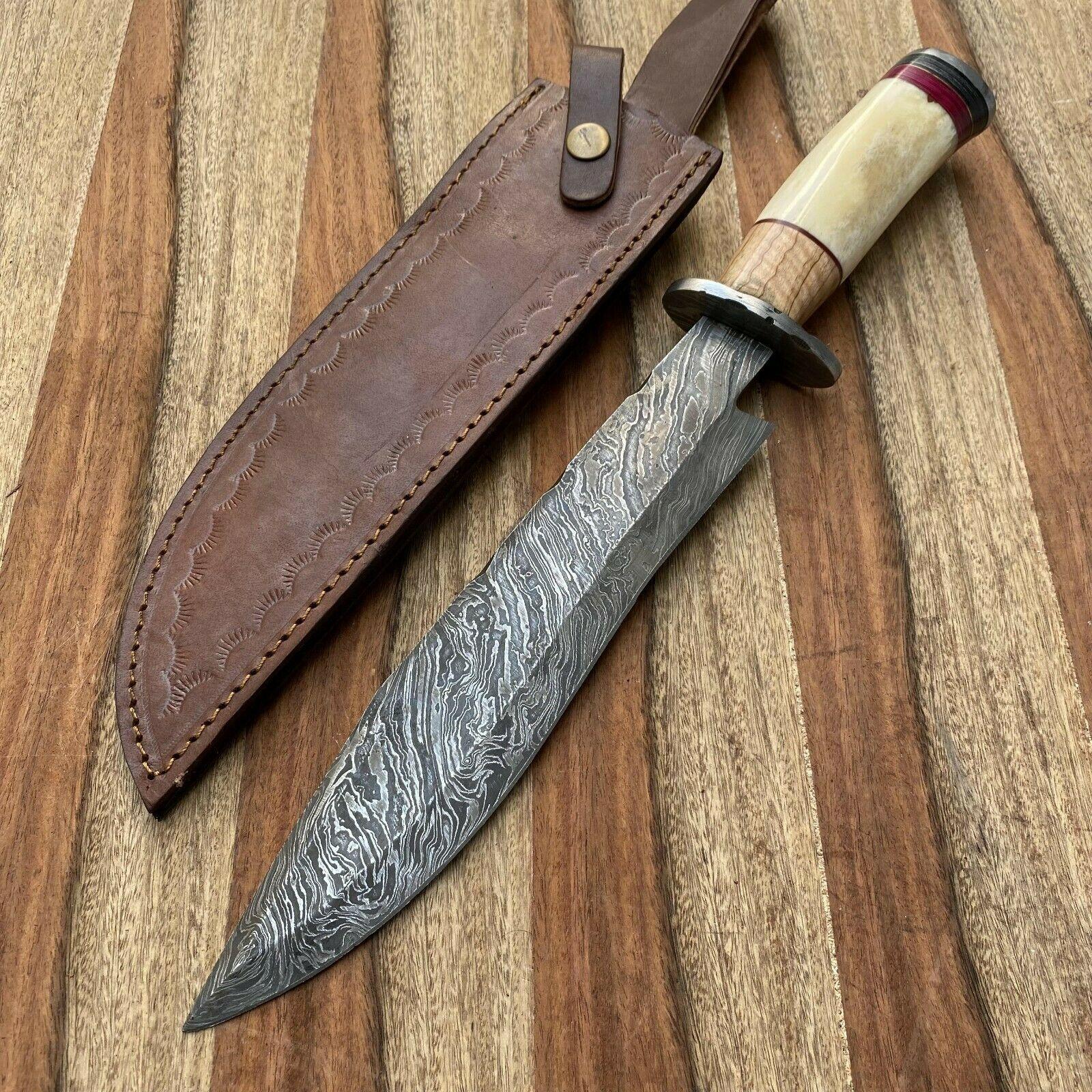 16" Everest Handmade Damascus Steel Bowie Hunting Knife w/Sheath