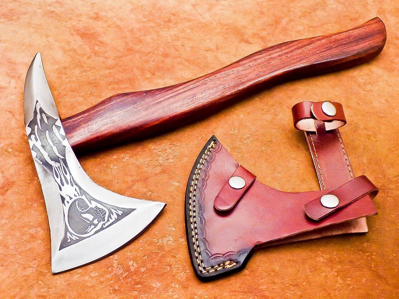 16" Hand Forged Carbon Steel Axe Bearded Viking Tomahawk Axe With Wooden Handle