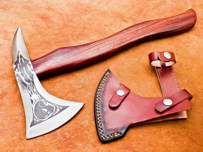 16" Hand Forged Carbon Steel Axe Bearded Viking Tomahawk Axe With Wooden Handle