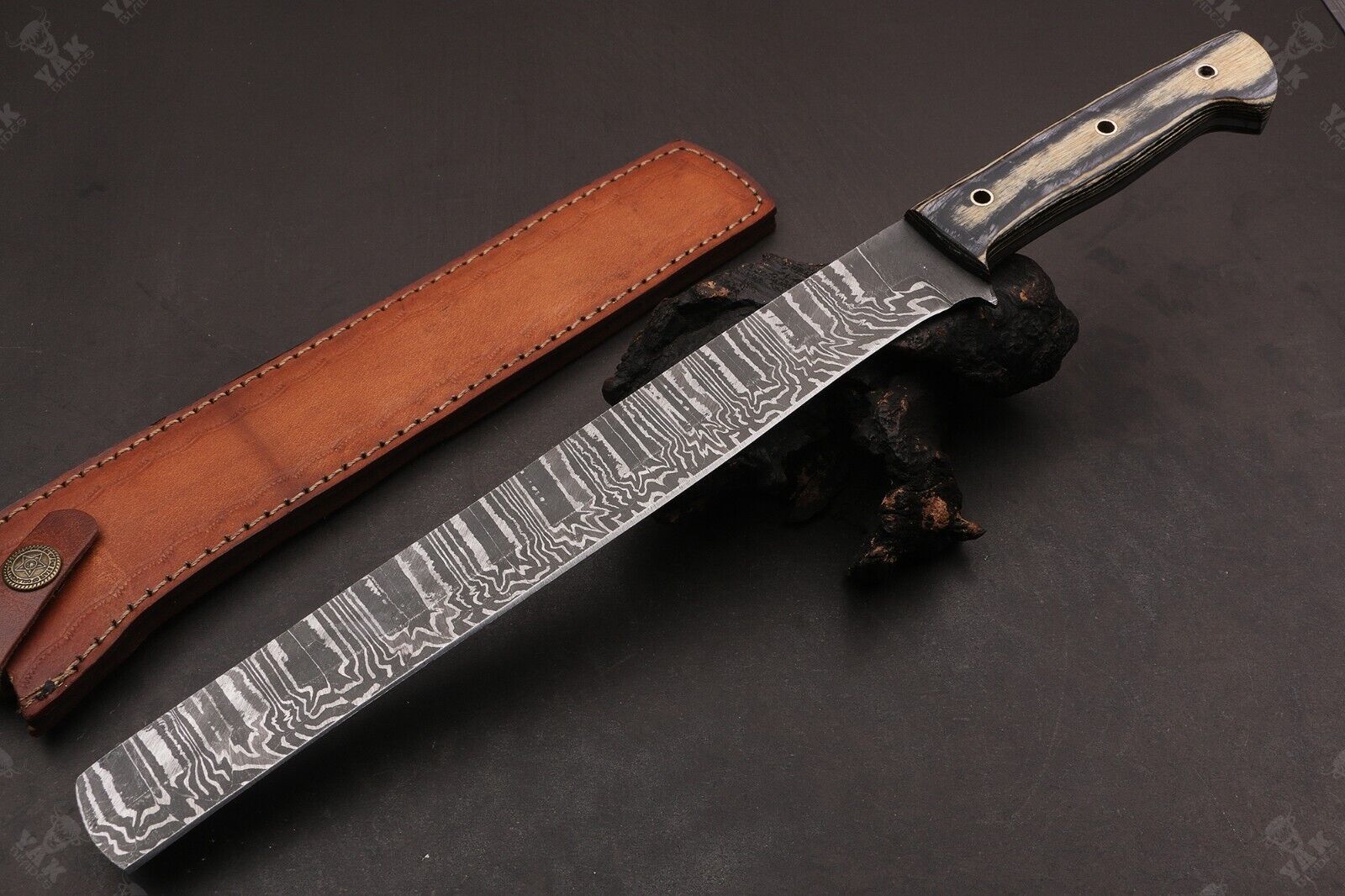 16"Hand Forged Fire Damascus Chef Knife Best Damascus Steel Brisket  Knife with Wood Handle
