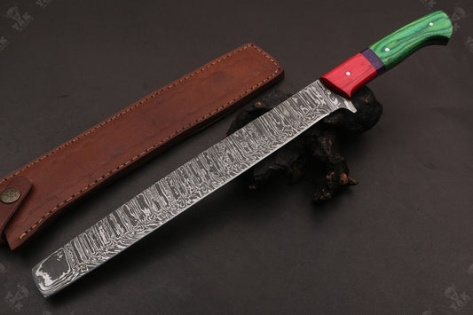 16" Hand Forged Fire Damascus Steel Brisket Chef Knife  with Wood Handle