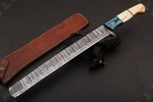 16" Hand Forged Fire Damascus Steel Knife and Custom Kitchen Chef Knife