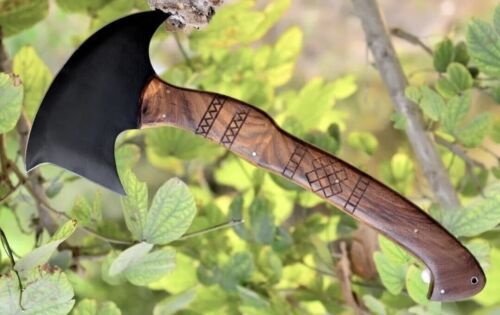 16" Handmade Carbon Steel Axe Viking Throwing Axe with Wood Handle & Leather Sheath