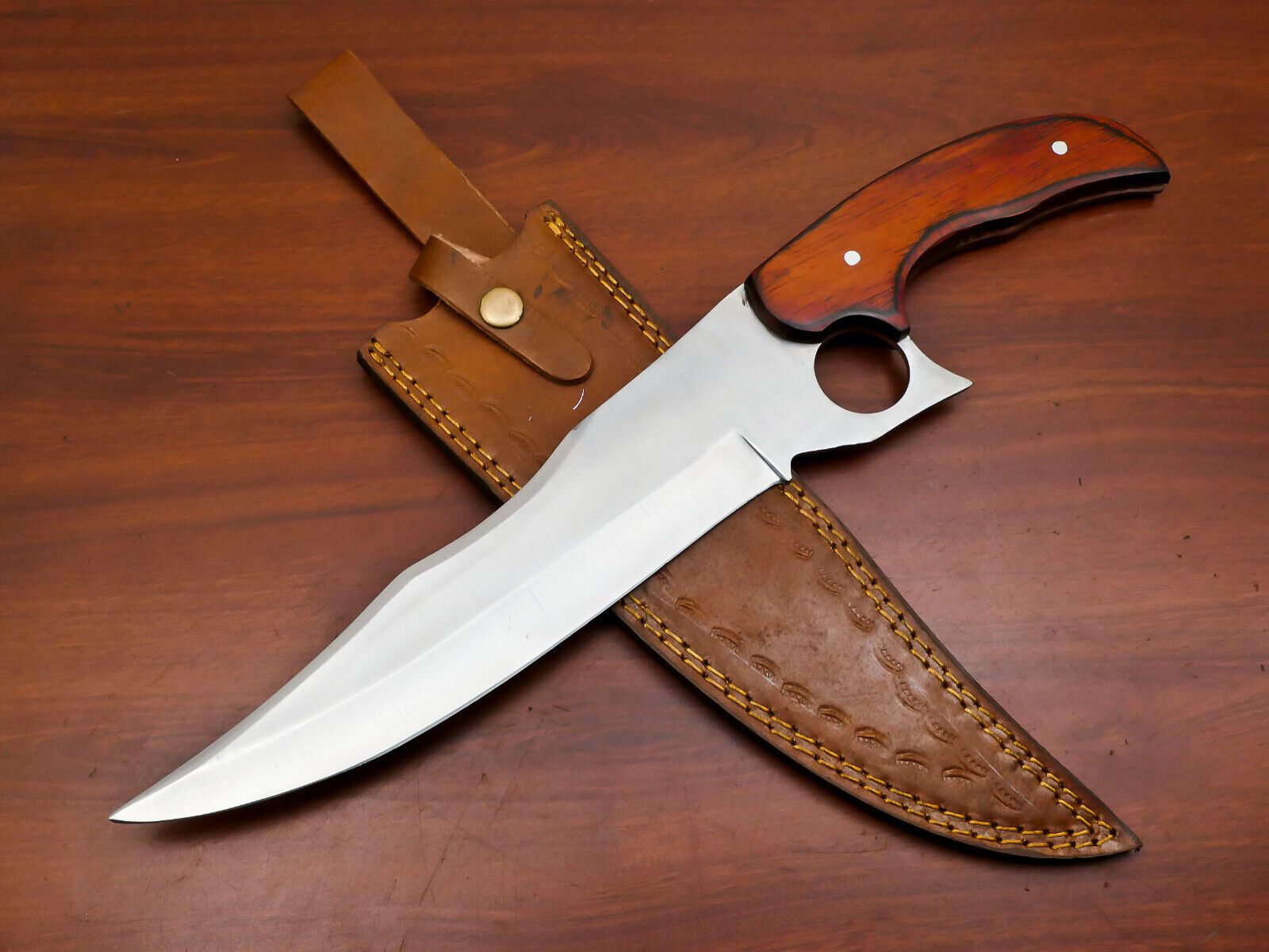 16" Handmade D2 Steel Full Tang Bowie Hunting Knife with Pakka Wood Handle – Fixed Blade