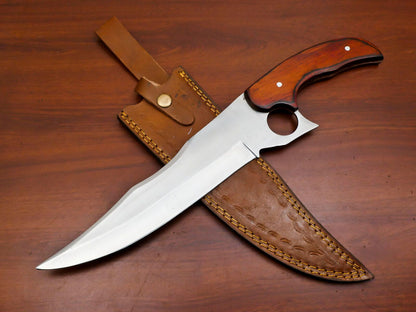 16" Handmade D2 Steel Full Tang Bowie Hunting Knife with Pakka Wood Handle – Fixed Blade