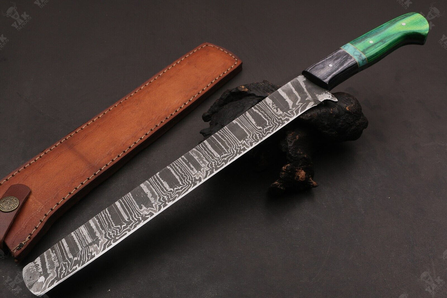 16" Handmade Damascus Steel Brisket Knife – Forged Kitchen & Chef Carving Knife with Camel Bone Handle