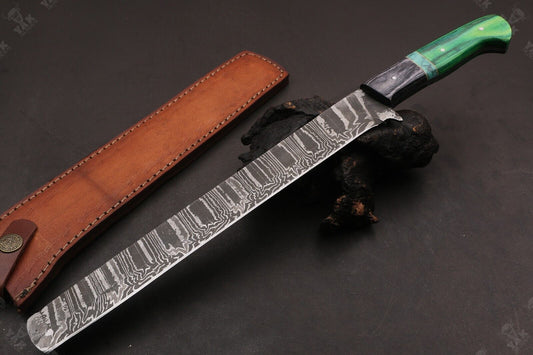 16" Handmade Damascus Steel Brisket Knife – Forged Kitchen & Chef Carving Knife with Camel Bone Handle