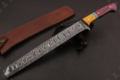 16" Handmade Fire Damascus Steel Brisket and Chef Knife With Wood Handle