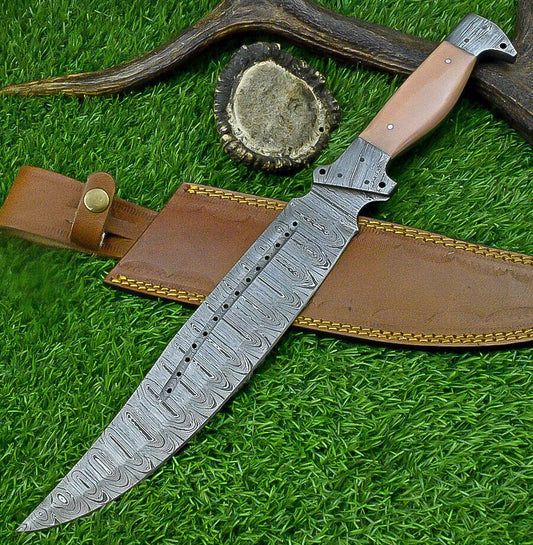 16 Inch Custom Damascus Steel Bowie Knife with Resin Handle and Damascus Bolster